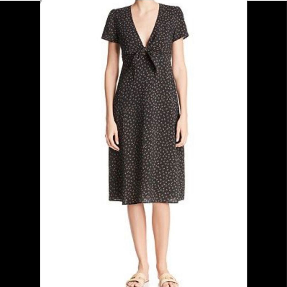 Re:Named Faith Black Floral-Print Midi Dress Size Large